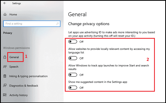 windows 10 privacy settings to turn off