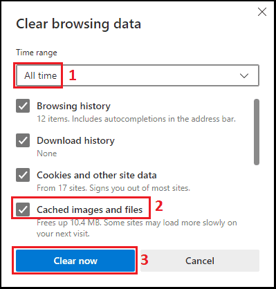 microsoft edge clear cache exit