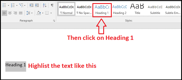 how to make table of contents in MS word