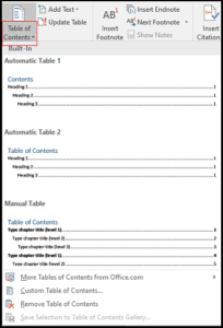 word make entire table of contents clickable