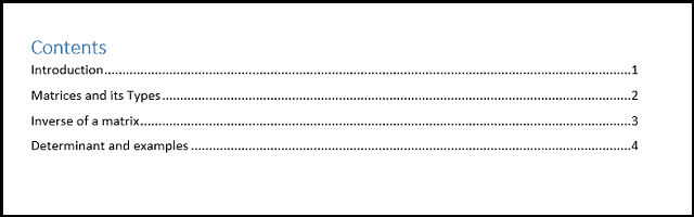 how to make table of contents in MS word