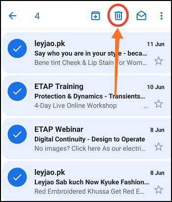 how to delete Gmail emails in bulk on android