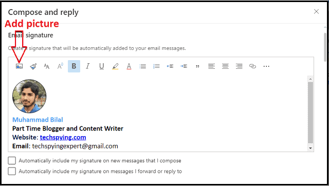 outlook email signature add image new office 365