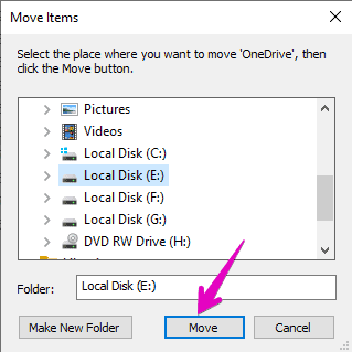 how to change OneDrive Location