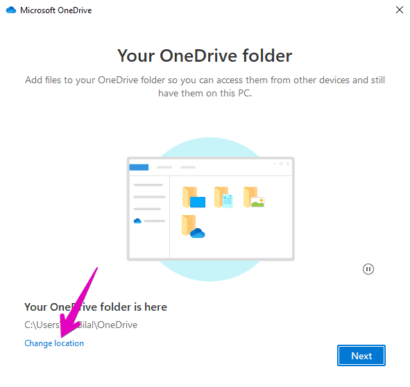 how to change OneDrive Location