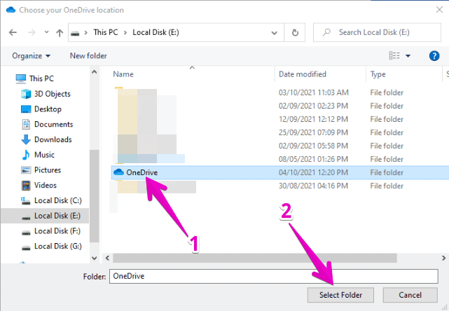 how to change OneDrive Location