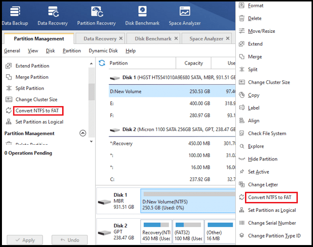 MiniTool Partition Wizard - NTFS to FAT Conversion