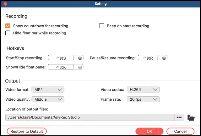 AnyRec Screen Recorder - Output Settings