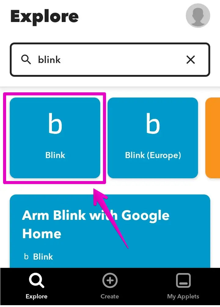 Select Blink from search results