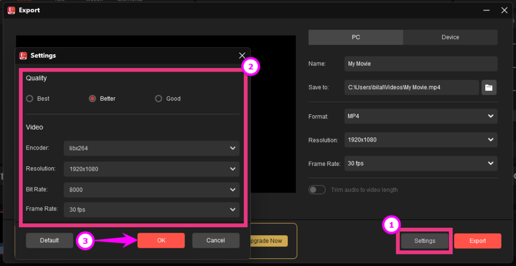 Export Settings